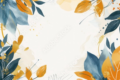 Autumn Leaves Frame with Floral and Butterfly Design