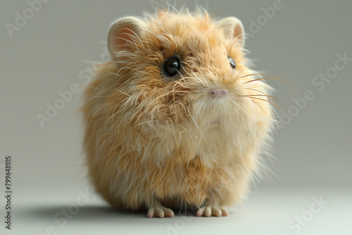 animal by ai // little cute furry hamster sitting, closeup, short brown fur, isolated on grey background, full body shot , photorealistic // ai-generated 