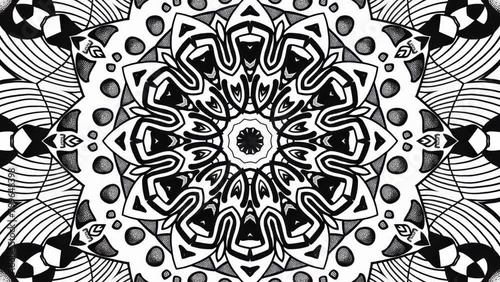 Enthralling seamless looping visuals of an abstract doodle kaleidoscope mandala, perfect for 4k viewing experiences.