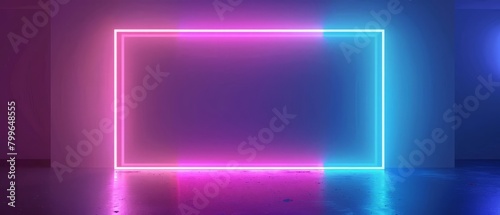 Wallpaper Mural Neon glowing frame, rectangle abstract blue and pink background. 3d rendering. Torontodigital.ca