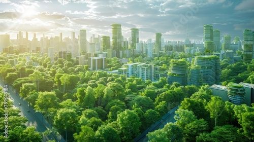 concept of smart cities and sustainable urban planning, showcasing green infrastructure and IoT solutions #799649184