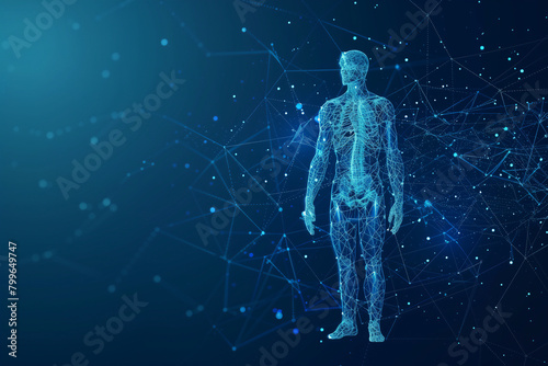 human body science low poly wireframe technology on blue background photo