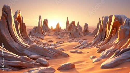 Desert’s Artistry: Radiant Sandstone Sculptures at Sunset