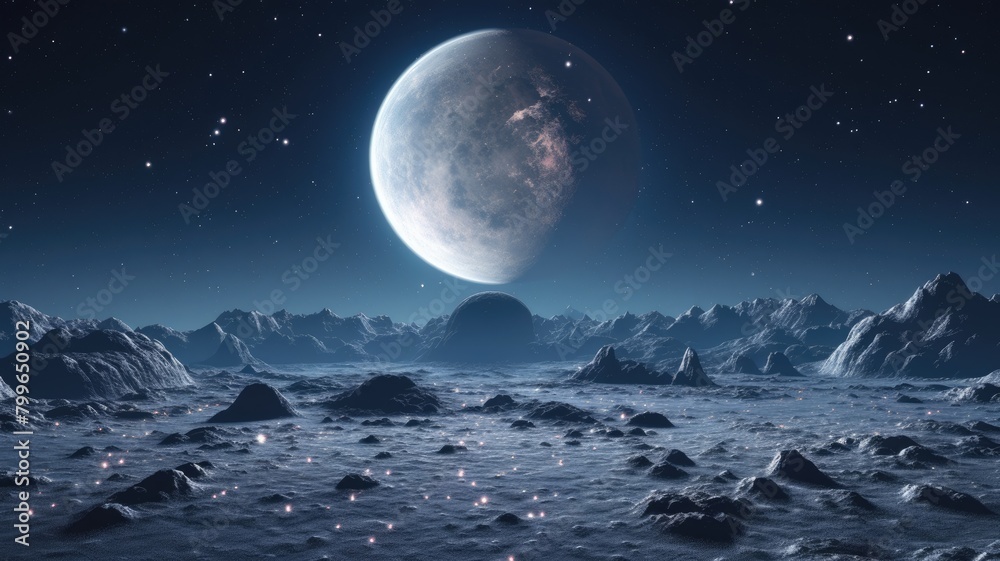 Moonlit Crater Plateau: A Celestial Landscape