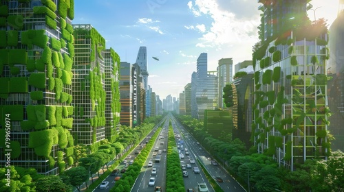 concept of smart cities and sustainable urban planning, showcasing green infrastructure and IoT solutions #799650974