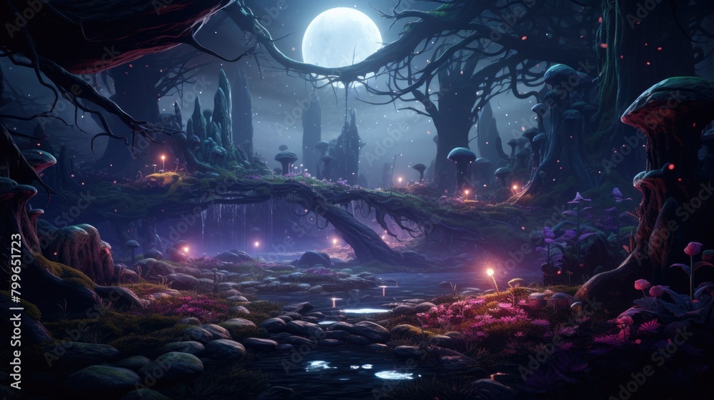 Fototapeta premium Moonlit Enchantment in Starlight Forest