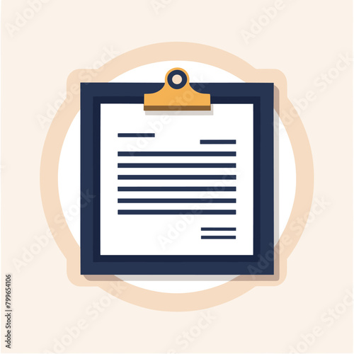 Illustration of a clipboard with papers, featuring a simplistic and modern design with black, white, and gold colors on a neutral background.