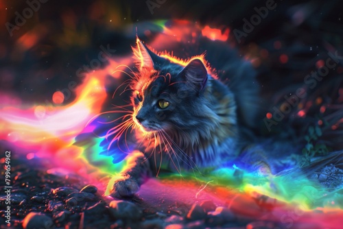 Cat with rainbow tail