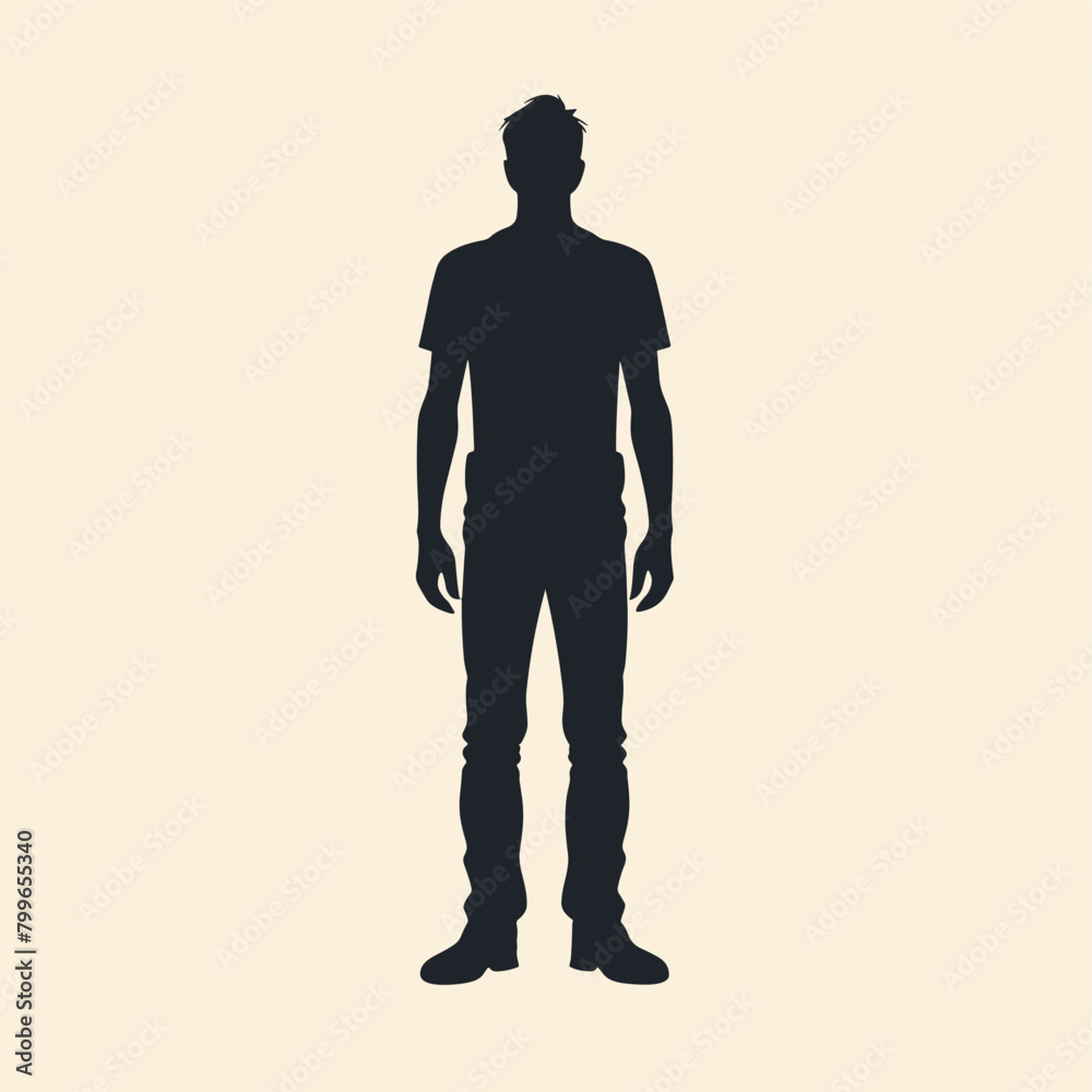 Single man standing black and white silhouette flat vector illustration Single man standing black and white silhouette flat vector illustration
