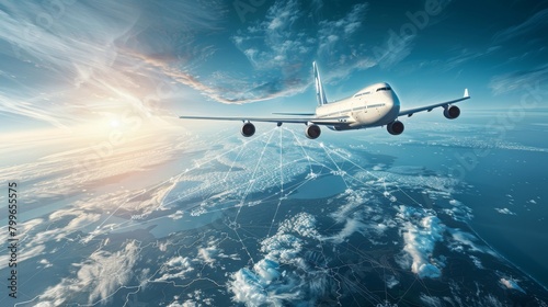 global air cargo transportation with a dynamic image of planes crisscrossing the world's skies photo