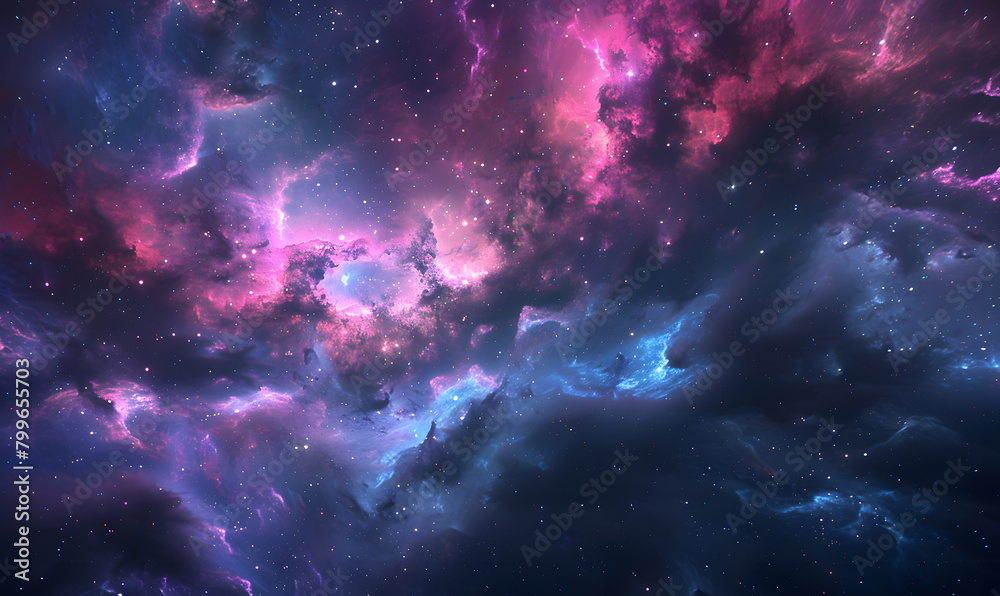 Pink Night Sky Space Background with Glowing Nebula Clouds and Shimmering Stars Backdrop Wallpaper