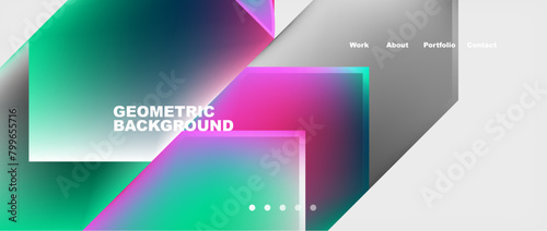 The geometric background features a vibrant rainbow of colors including purple, violet, magenta, and electric blue, creating a colorful and eyecatching design