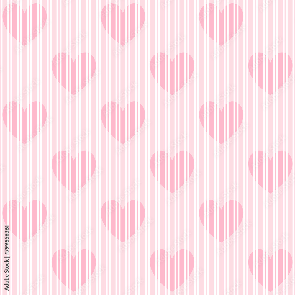 Pink stripes with heart shapes seamless pattern. Modern abstract background design for wallpaper, fabric, wrapping paper.