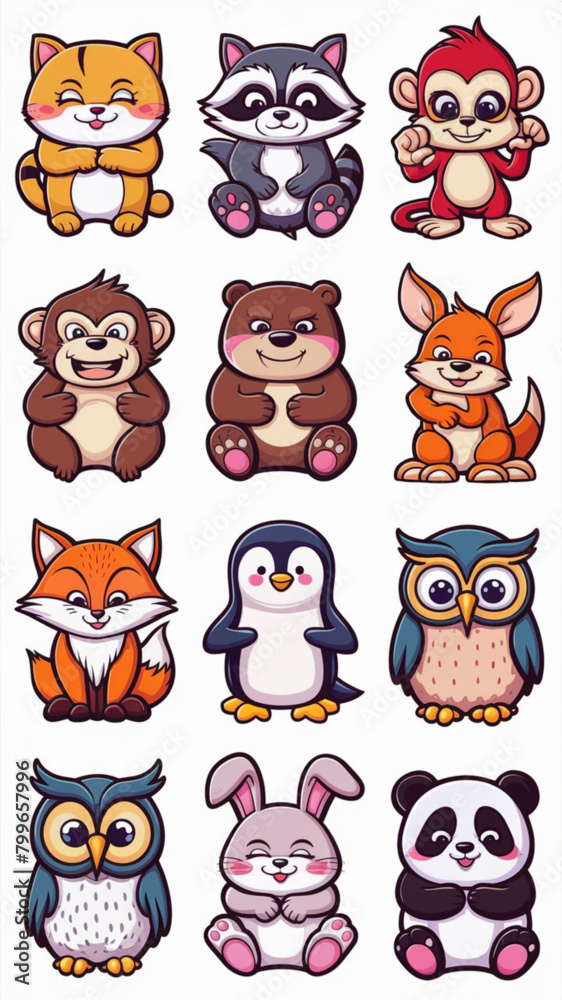 a collection of cartoon animals stickers including a penguin a collection of cartoon animals stickers including a penguin