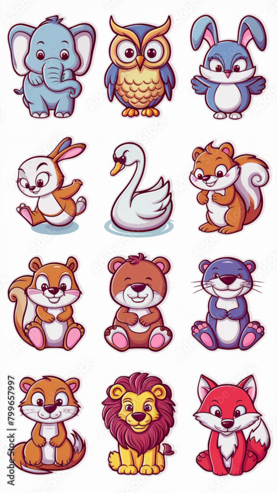 Obraz premium a collection of cartoon animals stickers