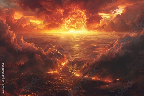 Global warming images, The earth is burning in flames and is drowning in water, global warming concept arts photo