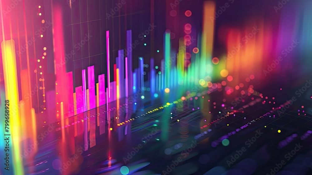 Abstract financial chart with vibrant rainbow gradients