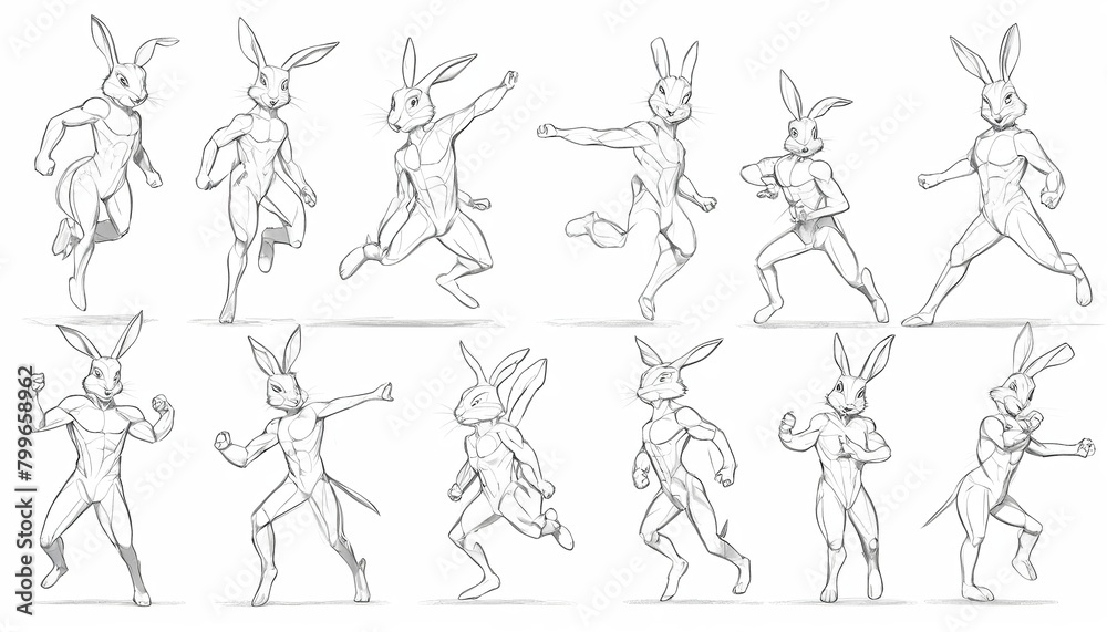 Dynamic Rabbit Poses: A Pencil Sketch Study in Character Design