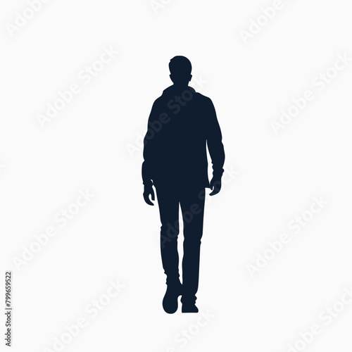 Silhouette of a person walking forward against a white background.