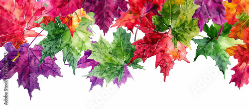 Design background with colorful maple leaves. Watercolor painting banner. Concept of Autumn.