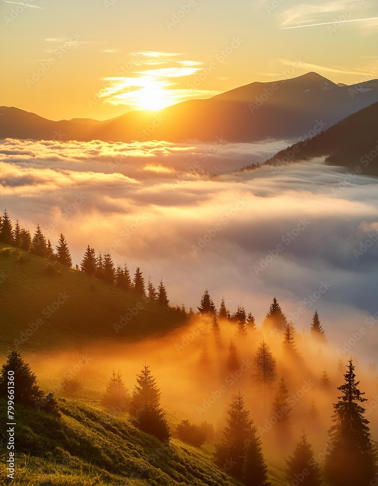 Obraz premium Misty sunrise in the mountains