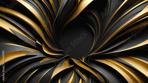 Wallpaper Mural 3D abstract wallpaper. Three-dimensional dark golden and black background, Luxury Elegant golden wallpaper. Black and gold background Torontodigital.ca
