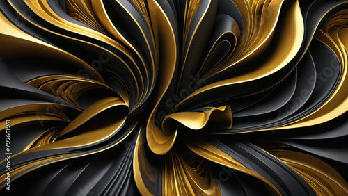 3D abstract wallpaper. Three-dimensional dark golden and black background, Luxury Elegant golden wallpaper. Black and gold background
