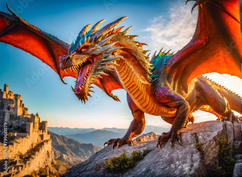 Dragons and Fantasy in Artificial Intelligence . Close up of vibrant dragon