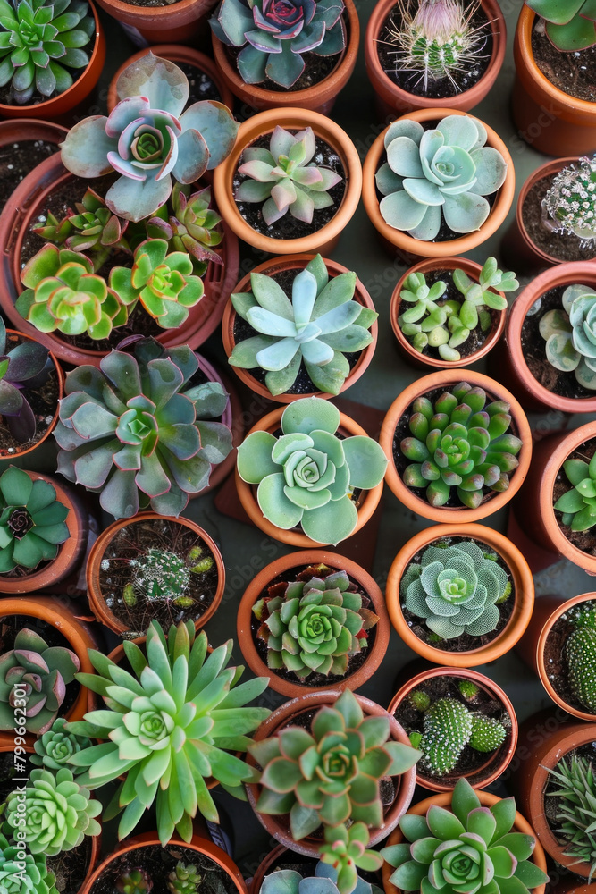 Many succulent plants in pots pattern on a color background. Many succulent plants in pots pattern on a color background.