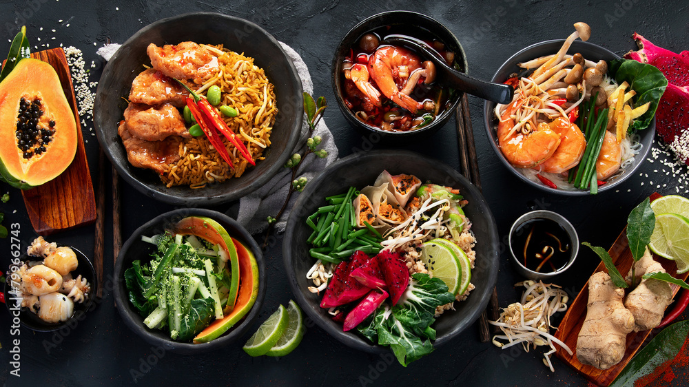 Assorted thai food. Asian style banquet. Assorted thai food. Asian style banquet.