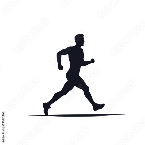 Silhouette of a man running against a white background, showcasing athleticism and determination.