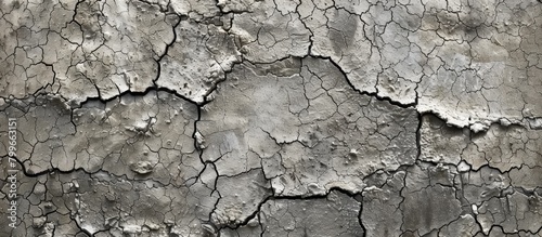 Detailed close-up of a weathered wall with visible cracks, showcasing a vintage black and white photograph photo