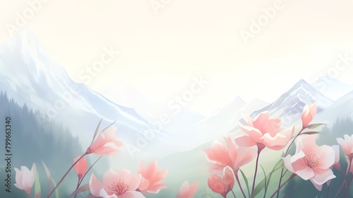 High mountain landscape dotted with Mountain Flowers and Mok Trees, capturing the rugged, natural beauty of highaltitude flora photo