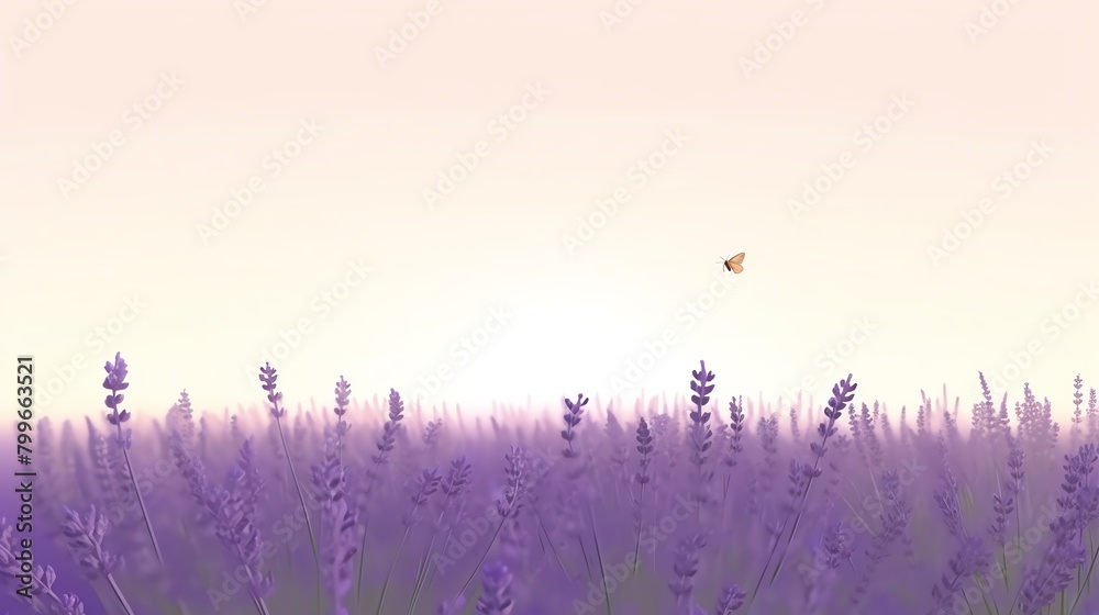 Panoramic view of a field of blooming lavender with bees visibly busy at work, emphasizing the agricultural importance of pollinators