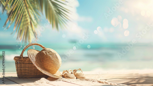summer time holiday background, tropical beach island happy day bright sunshine, tropical fruits. Creative minimal summer idea