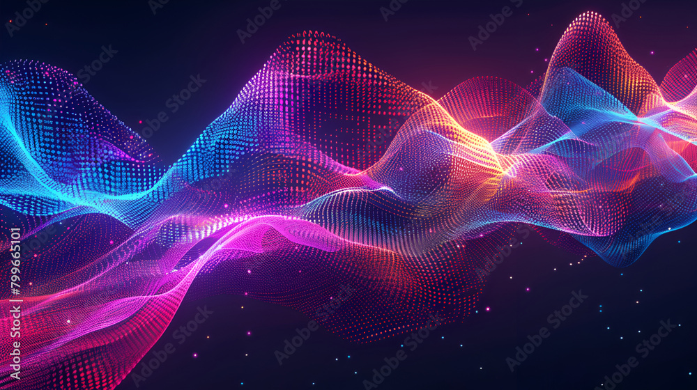 Smoky glowing waves in the dark, abstract background,abstract wave line background,Abstract blue and red lines background. Flow dynamic wave. Digital data structure. Future mesh or sound wave
