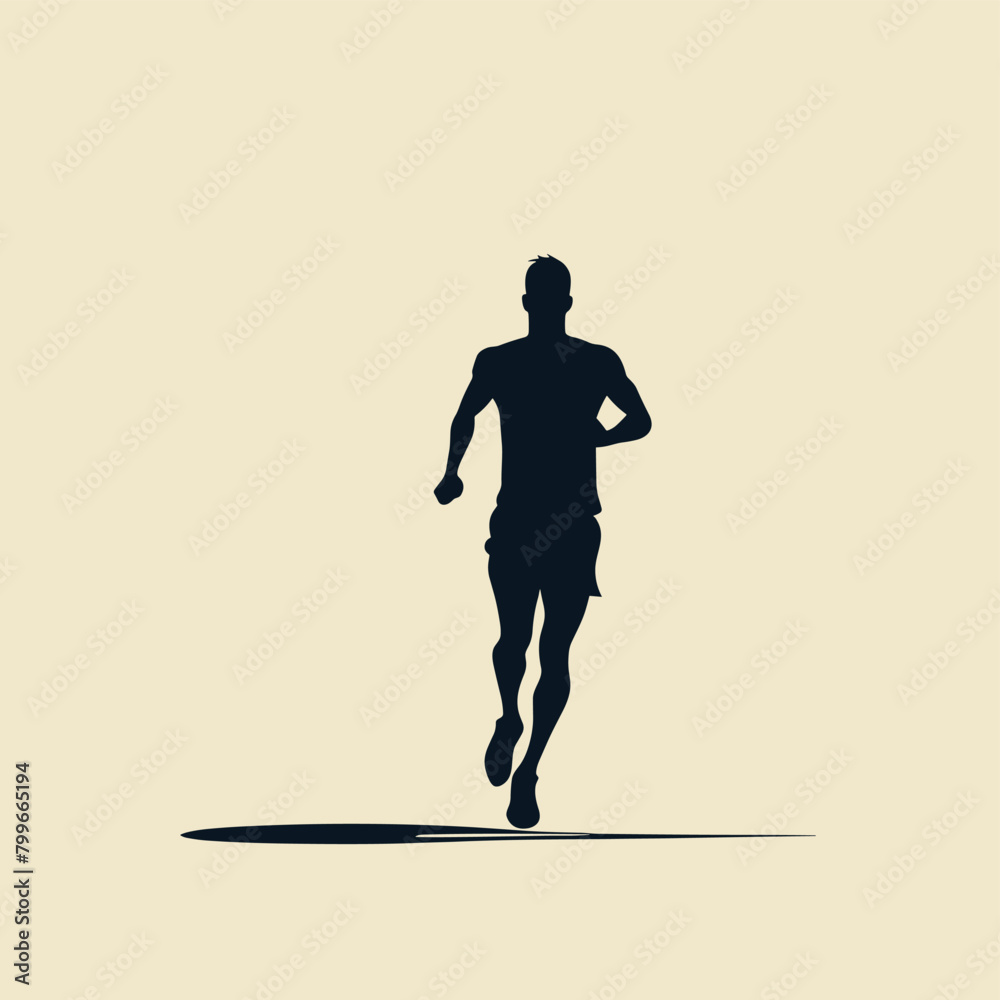 Silhouette of a male runner in motion against a minimalistic beige background. Silhouette of a male runner in motion against a minimalistic beige background.