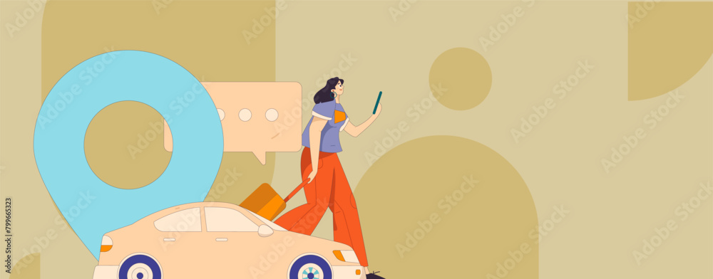 Naklejka premium Flat vector concept operation hand drawn illustration of people taking a taxi 