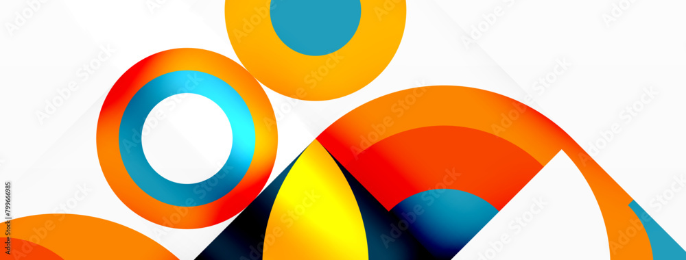 Obraz premium A vibrant display of colorful circles on a white background showcasing the beauty of colorfulness and art. Featuring electric blue shades, closeup patterns reminiscent of an automotive wheel system