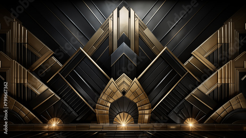 a bas relief background design in the elegant Art Deco style, featuring geometric patterns, sleek lines, and motifs inspired by the Jazz Age. photo