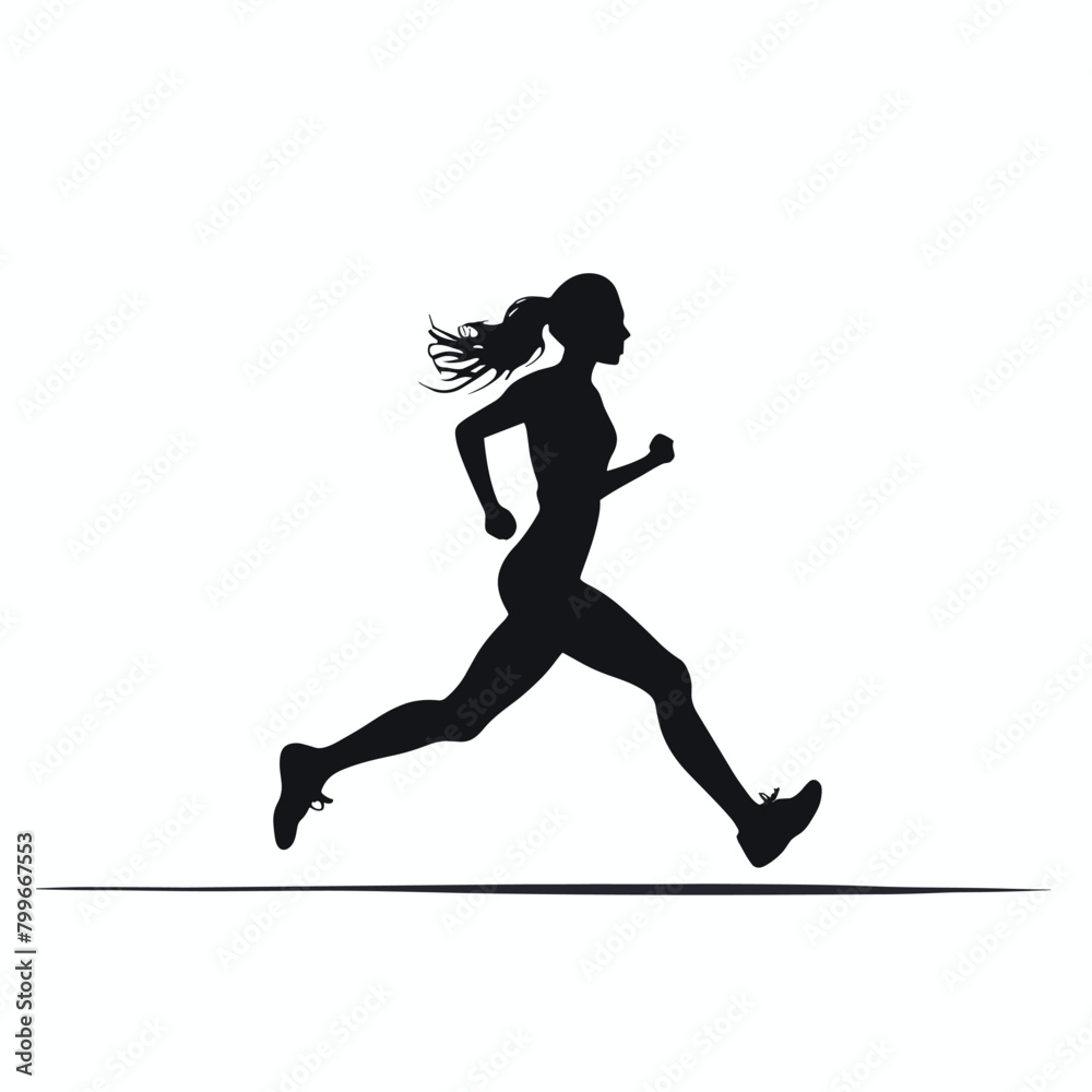 Silhouette of a woman running with a determined posture against a white background. Silhouette of a woman running with a determined posture against a white background.