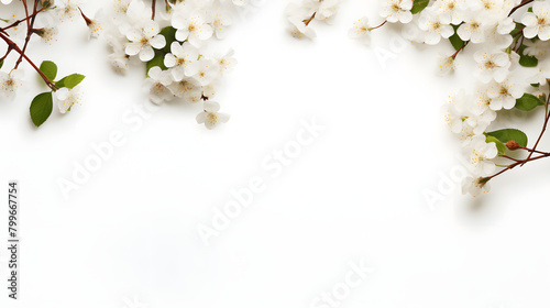Digital white flowers border plant abstract graphic poster web page PPT background © yonshan