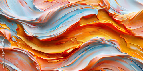 Flaming Curvature - Abstract Acrylic Movement in Warm Orange and Cool Blue Tones for Vibrant Home Art photo