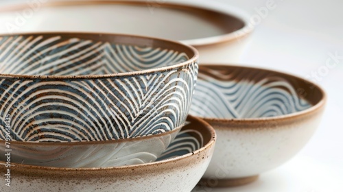 The subtle elegance of a sgraffito technique where layers of colored slip are away to reveal a beautifully imprinted pattern.. photo