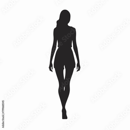 Woman walking silhouette flat black vector illustration