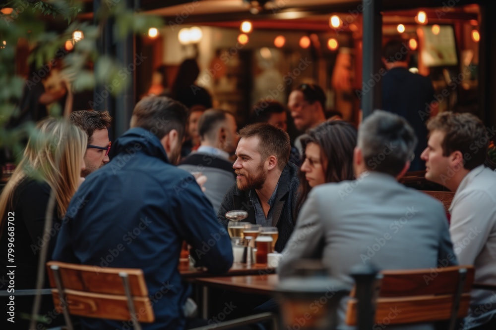 Restaurant, bar, pub and people concept - Group of friends drinking beer and talking in a pub