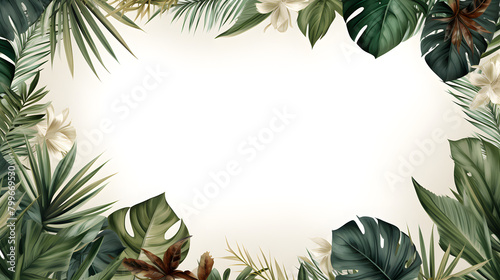 Digital white palm leaf border plant abstract graphic poster web page PPT background