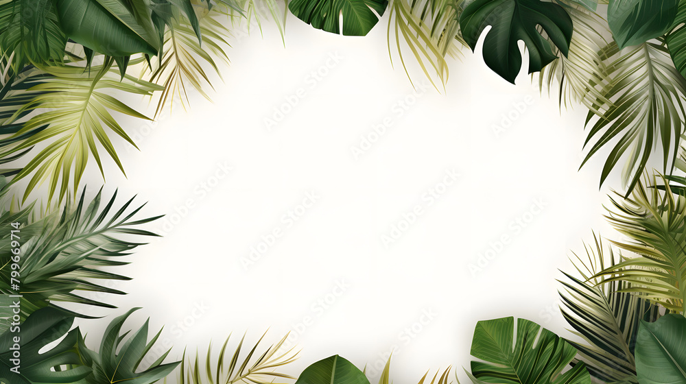 Digital white palm leaf border plant abstract graphic poster web page PPT background