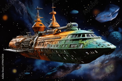  Space Ghost Ship: A haunted spaceship sailing through the cosmos. © OhmArt