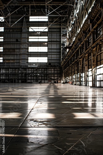 The sense of possibility in an empty hangar, its vastness offering endless potential for innovation and exploration, Generative AI photo